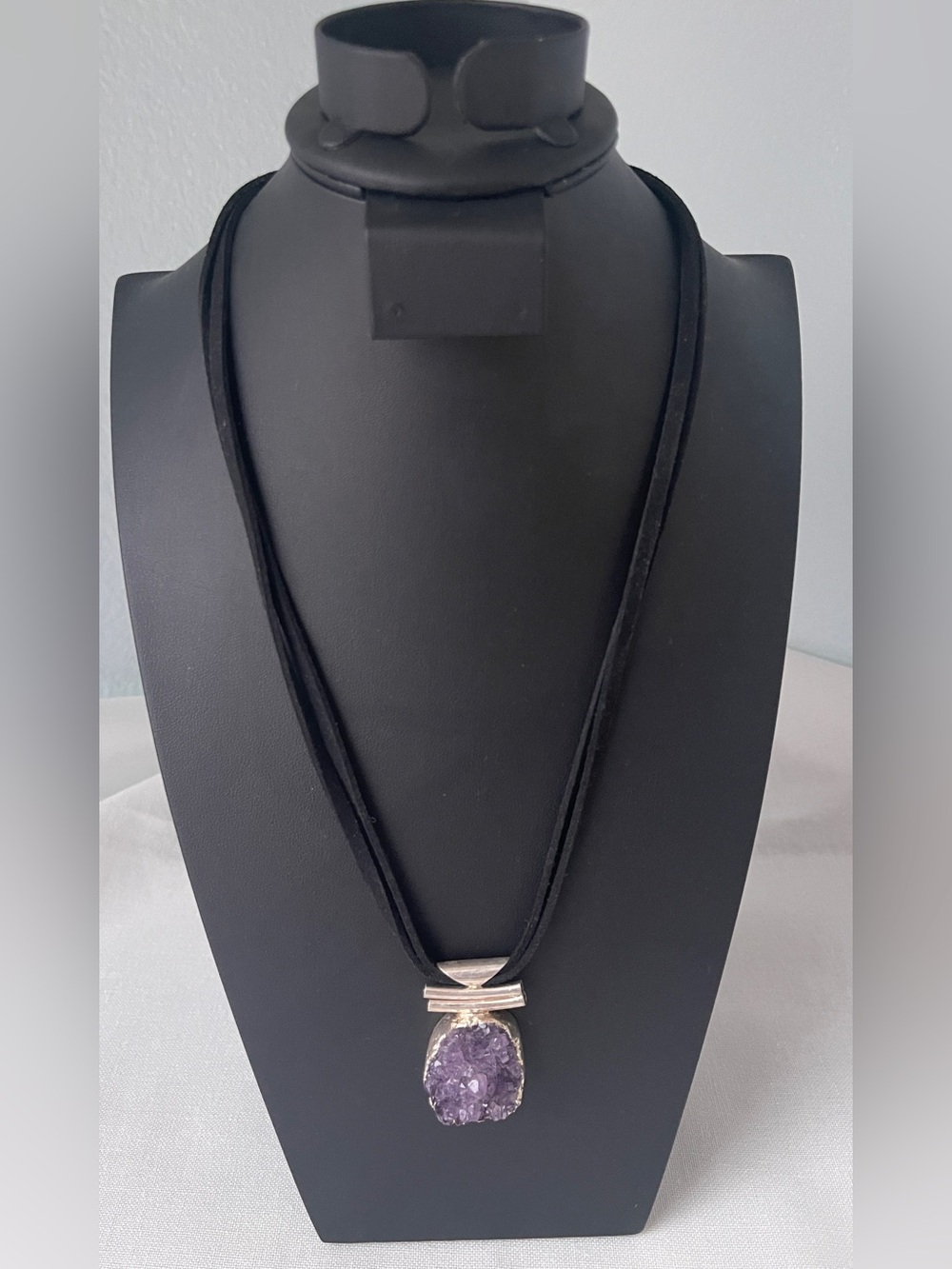 Amethyst Pendant Necklace on Black Suede Cord